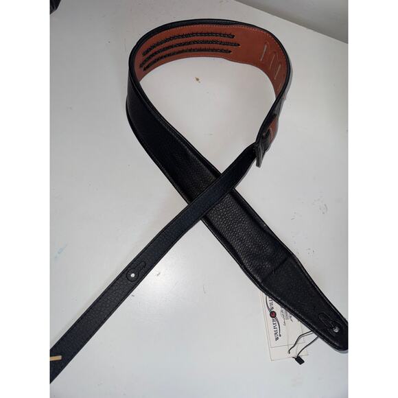 NEW Walker & Williams Chestnut Brown Leather Guitar Strap Black Bolo Tie Lacing - Picture 2 of 6